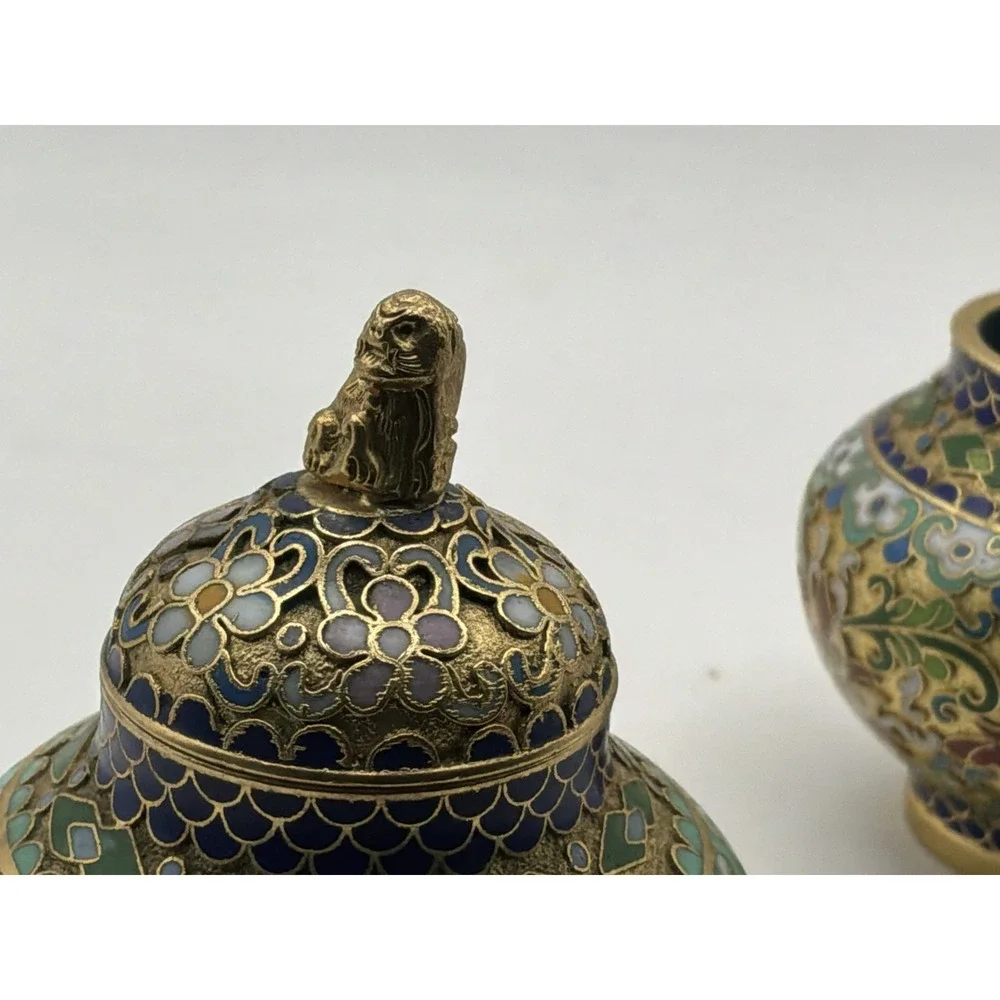 2 Cloisonné Enamel And Brass Ginger Jar 1 With Lid‎ Vintage